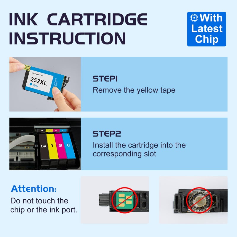 ZIPRINT Remanufactured for 252XL Black Ink Cartridges Replacement for Epson 252 252XL Ink Cartridges for Printer Workforce WF-7720 WF-7710 WF-3640 WF-3630 WF-3620 WF-7620 WF-7610 (252XL Black, 2-Pack) - Image 4